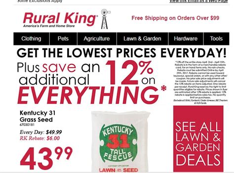 Rural king coupon - Feb 13, 2024 · Rural King Supply offers a 25% military discount for in-store purchases only. To qualify for this discount, you must bring a valid military ID and show it at the checkout. You cannot use the Rural King Supply military discount with other promotional codes or special offers. Work out the best saving before using either method. 